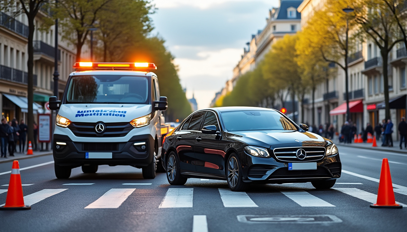 Dépannage automobile sur une avenue parisienne
