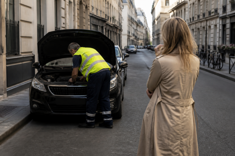 Dépanneur en action à Paris pour remorquage voiture immobilisée