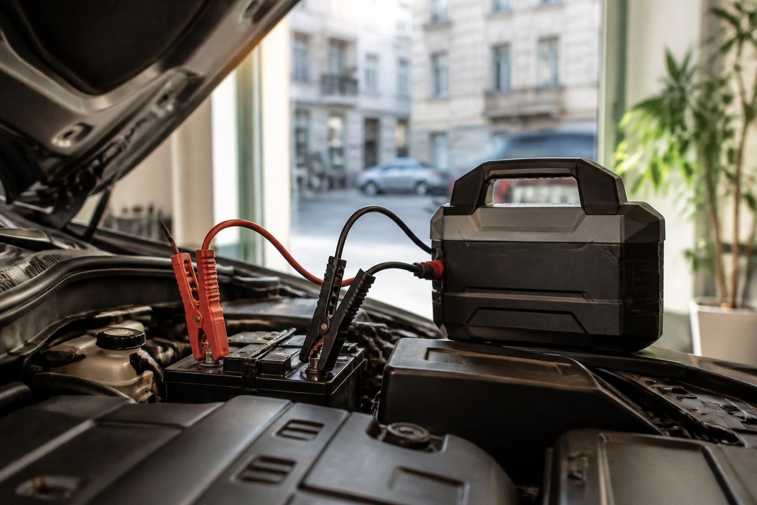 Batterie de voiture avec booster prêt à démarrer un véhicule