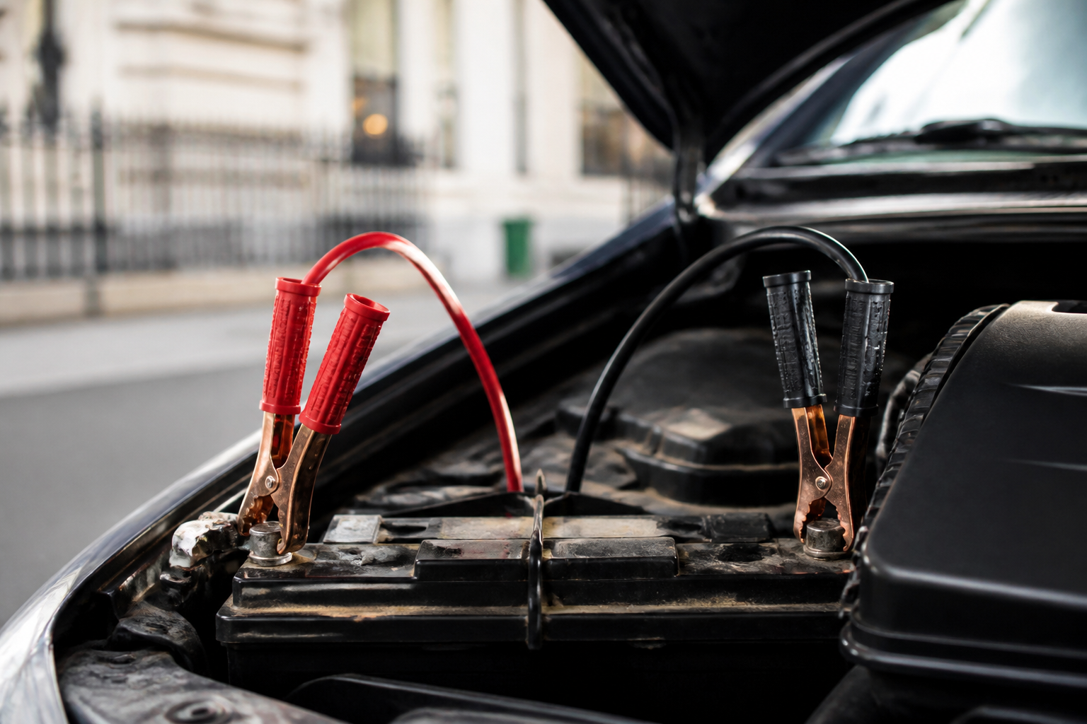 Batterie de voiture avec câbles de démarrage pour dépannage