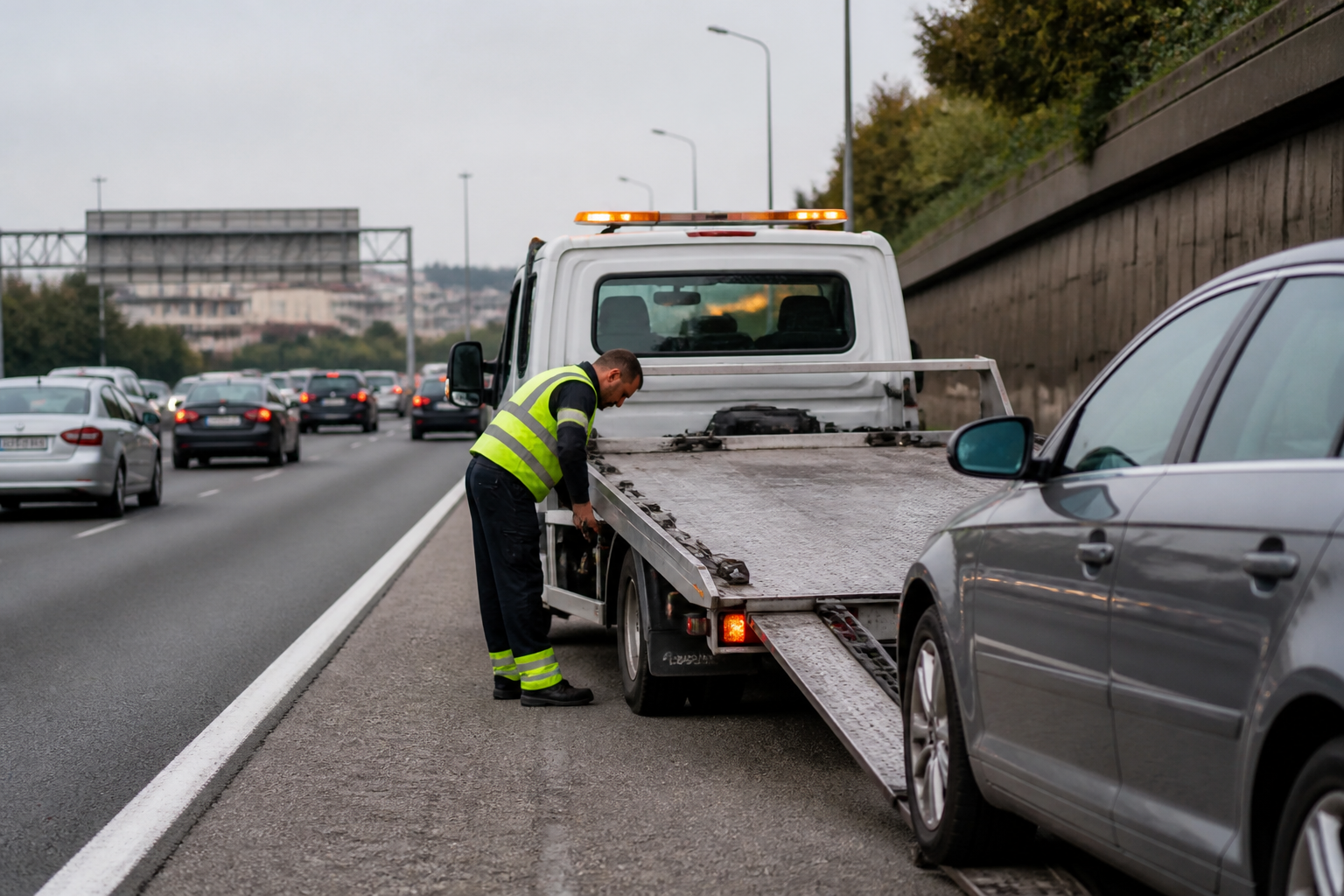 Dépanneuse au travail sur le périphérique parisien