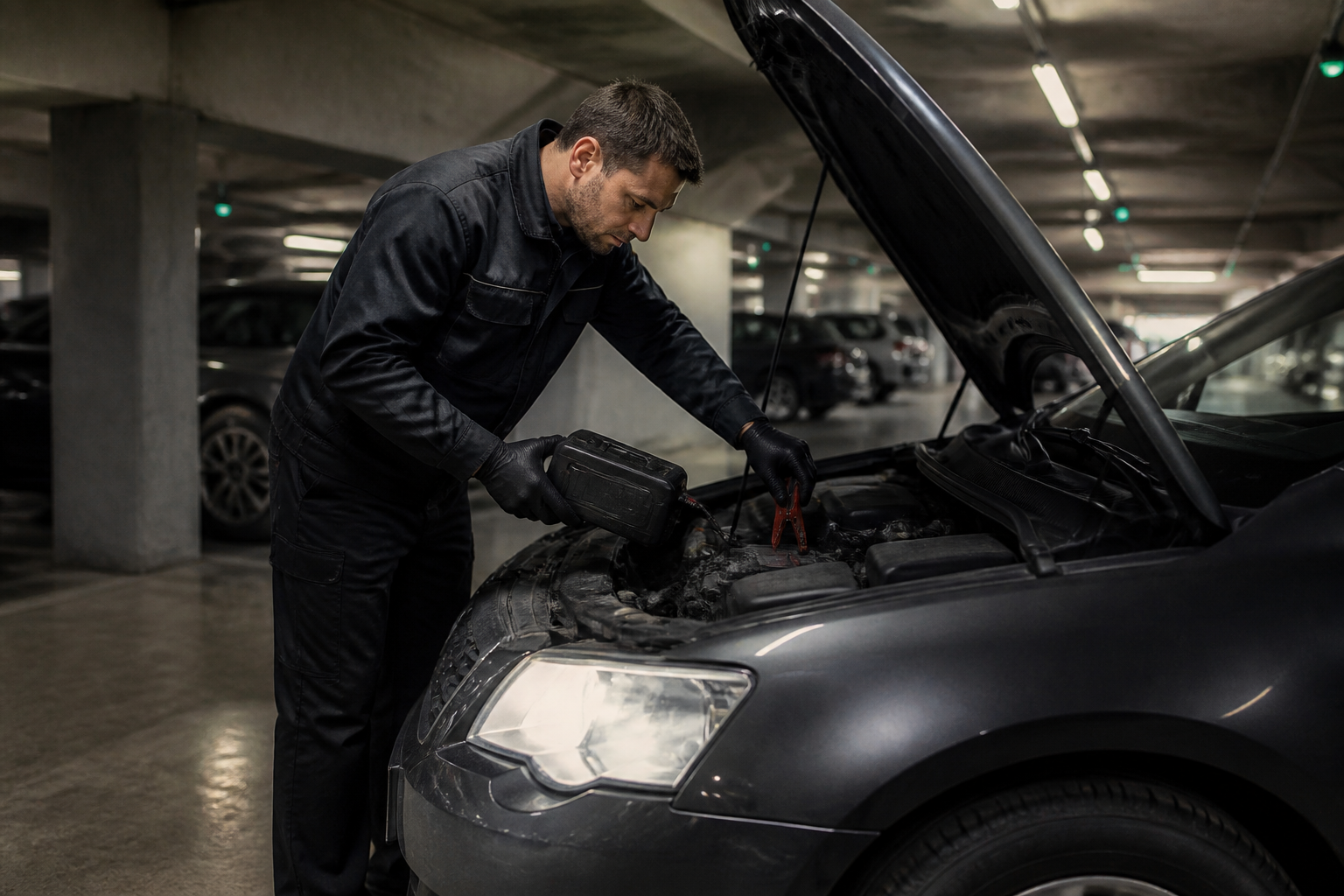 Dépannage batterie dans un parking souterrain à Paris