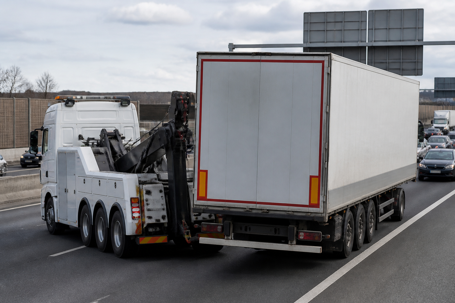 Dépanneuse poids lourd en intervention sur le périphérique parisien