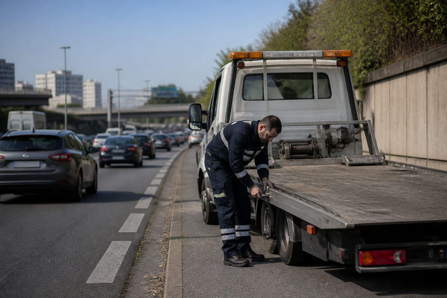 Dépanneuse prête à intervenir sur le périphérique parisien