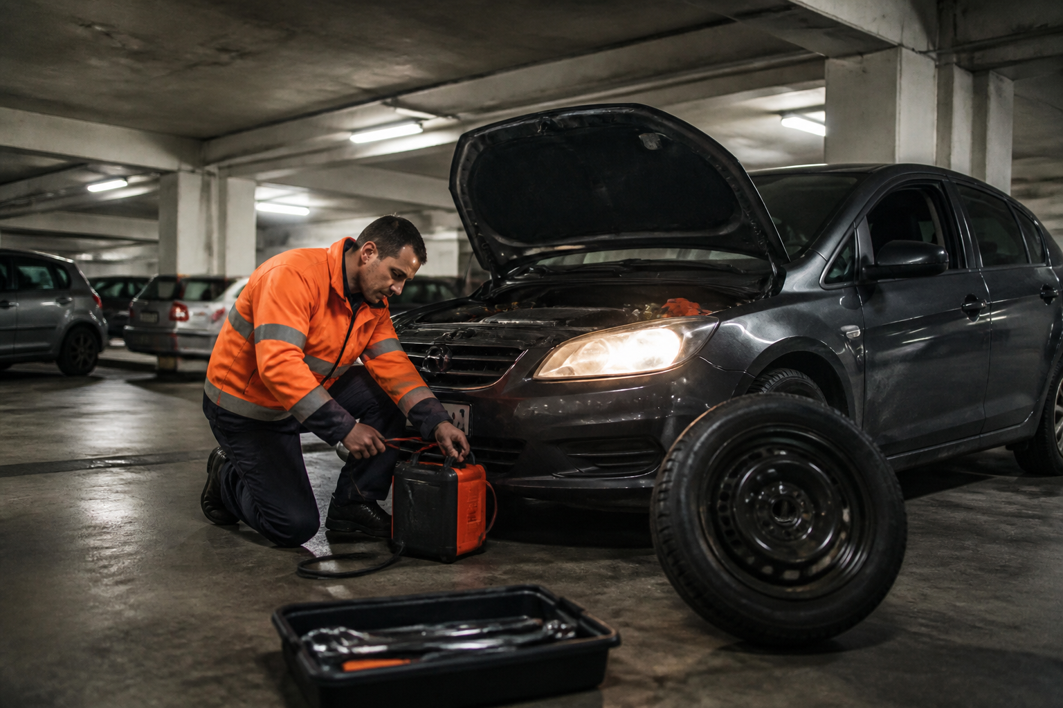 Intervention de dépannage automobile dans un parking souterrain à Paris