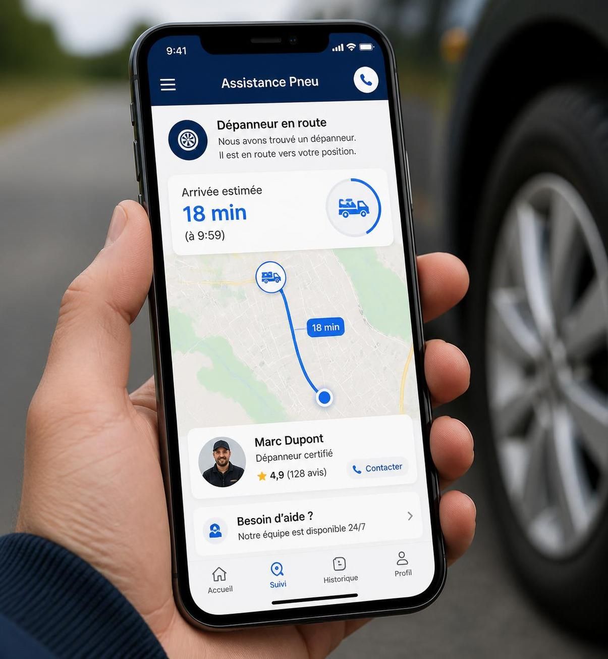 service de dépannage pneu disponible 24h/24 près de chez vous pour une assistance rapide et fiable en cas de crevaison ou problème de pneu.
