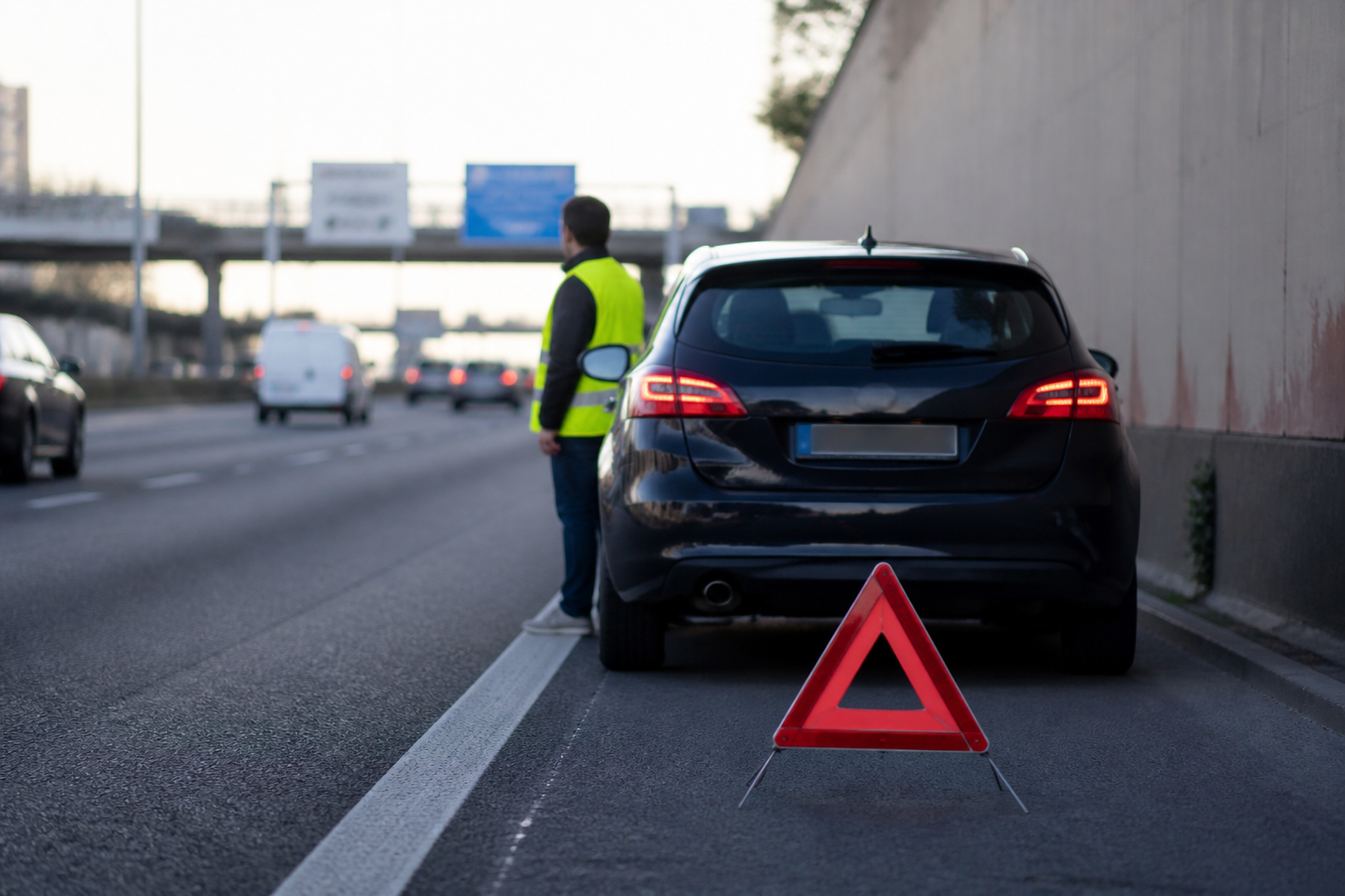 Voiture immobilisée sur bande d'arrêt d'urgence du périphérique parisien