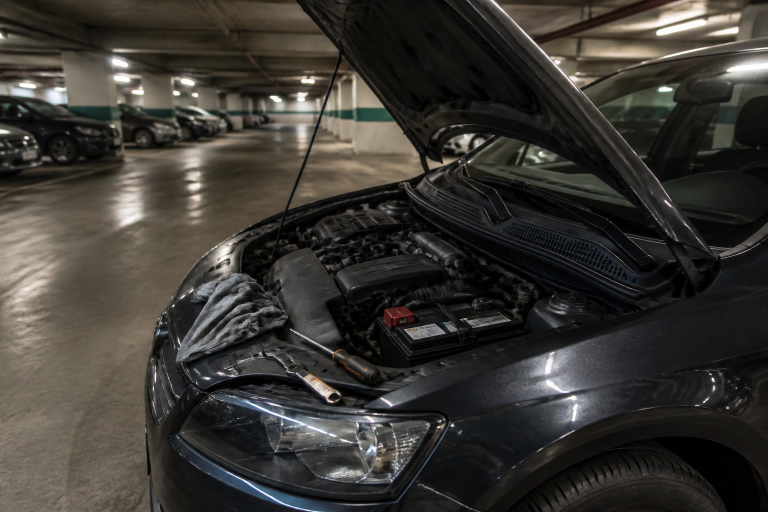 Changement de batterie dans un parking souterrain parisien