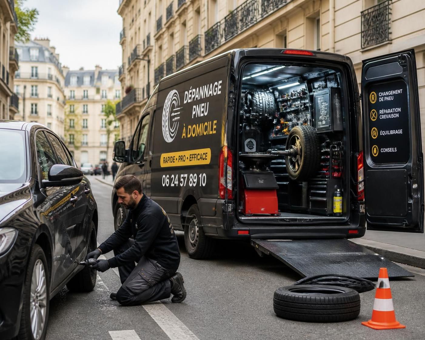 service de dépannage pneu à domicile à paris, rapide et efficace, pour vous remettre en route sans stress. intervention rapide 24/7 partout dans paris.